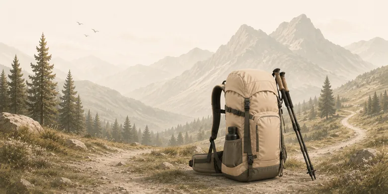 Trekkingrucksack auf einem Bergpfad