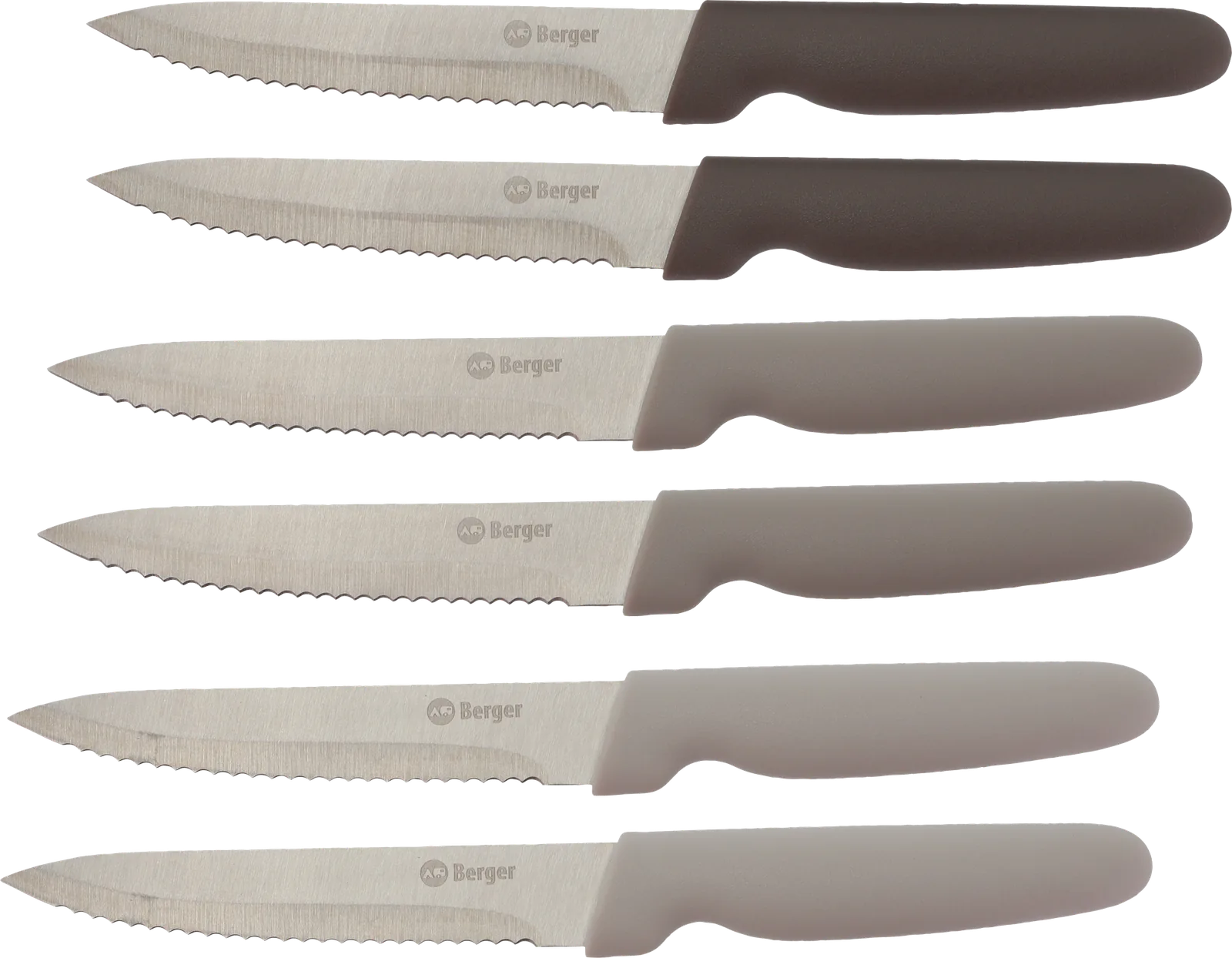 Berger Edelstahl Steakmesser-Set 6-tlg. (grau), Campingbesteck-Set mit Edelstahlklingen