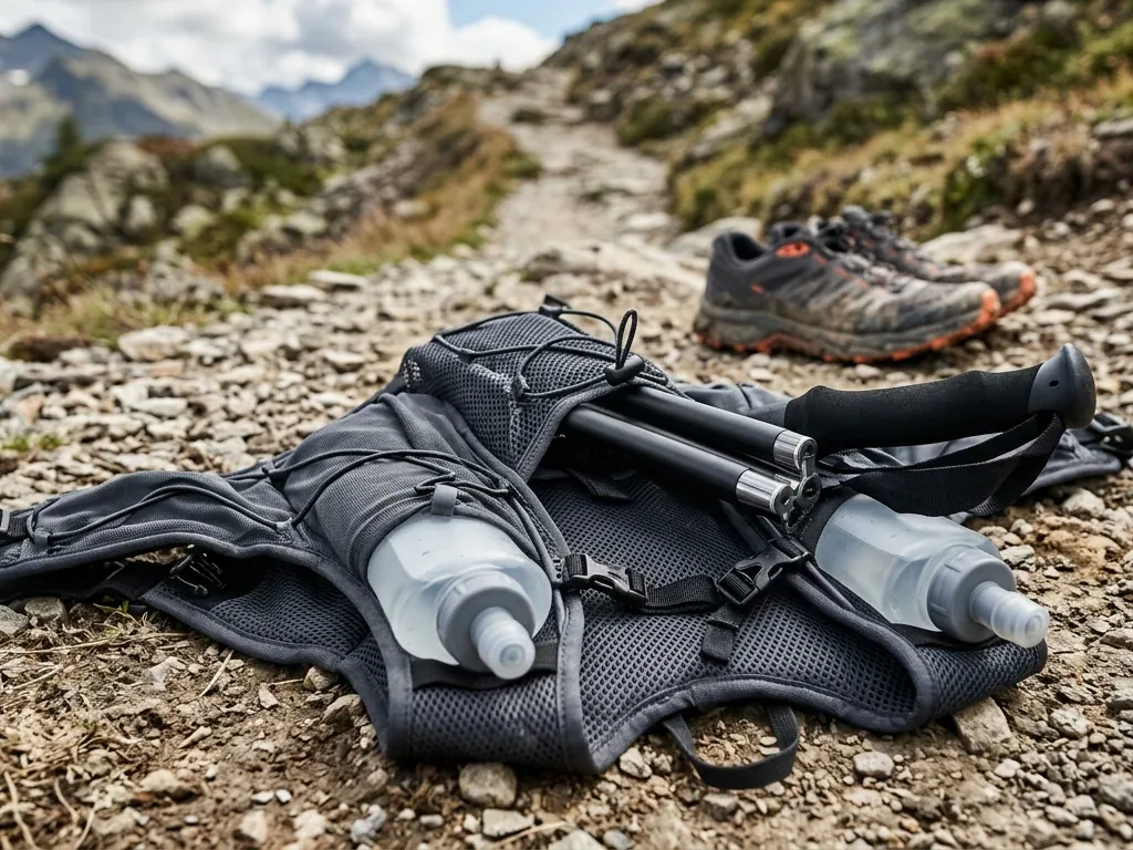 Trailrunning-Laufweste mit Soft-Flaschen und Stockköcher (Symbolbild)
